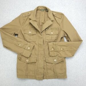 Eddie Bauer Utility Jacket‎ Womens Small Green Full Button Pockets Outdoors Coat